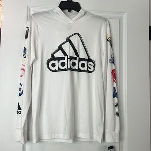 NWT Boy’s Adidas long sleeve hooded shirt. Size L. White. 🎉